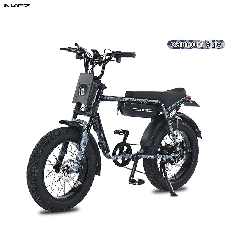 US Stock 🔥 AKEZ 750W Retro Electric Bike - 48V 13Ah Battery, 20'' Fat Tire E-Bike, Vintage Style Bicycle for Adults