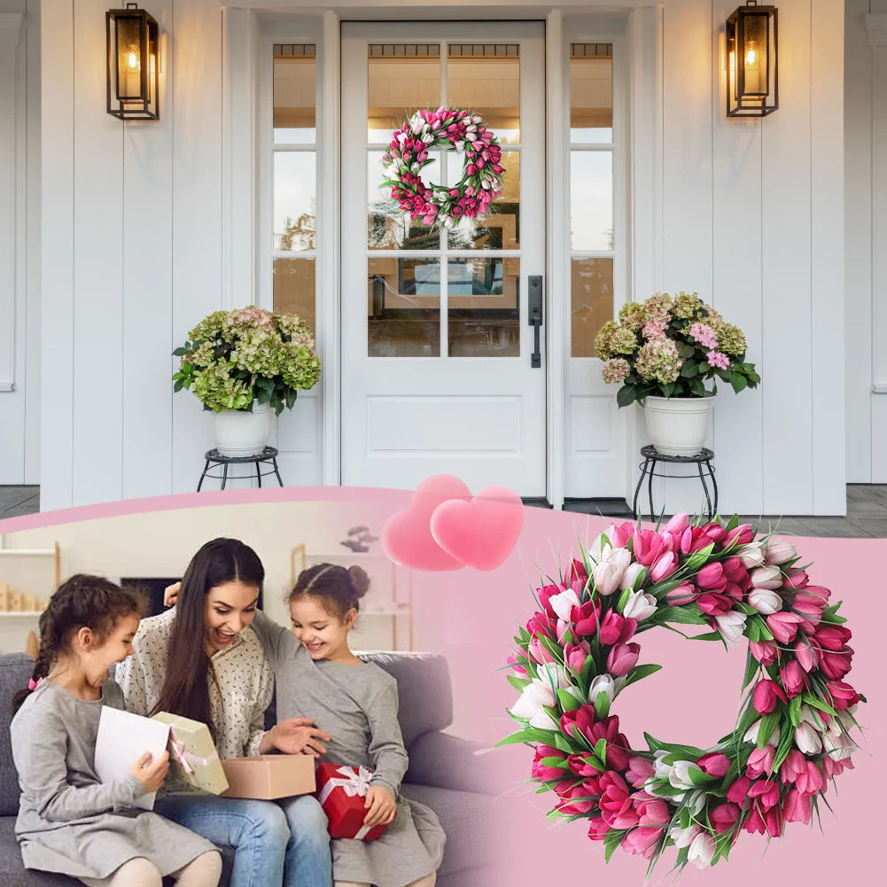 Flower Tulip Wreath Front Door Valentine Mothers Day Decor