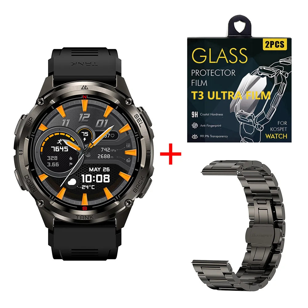 KOSPET TANK T3 Ultra 2 GPS Smart Watch For Men Smartwatch Compass Altimeter Barometric 5ATM IP69K Waterproof AMOLED Mens Watches