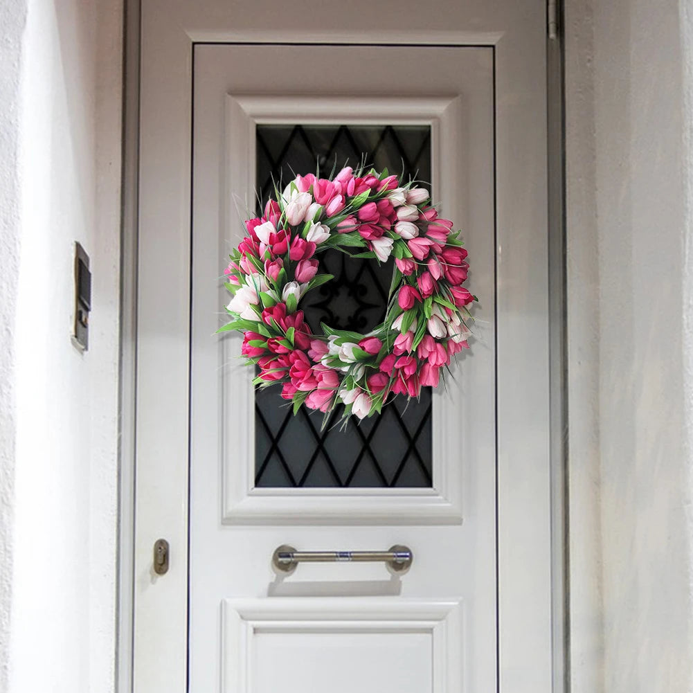 Flower Artificial Tulip Wreath Front Door Hanging Decor