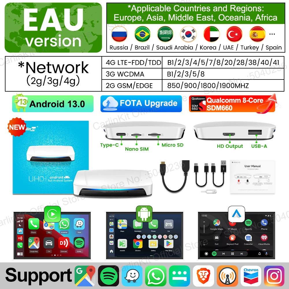 2025 CarlinKit HDMI Video Output Android 13 CarPlay AI Box SM6225 8-Core Android Auto Wireless CarPlay Split Screen Smart TV Box