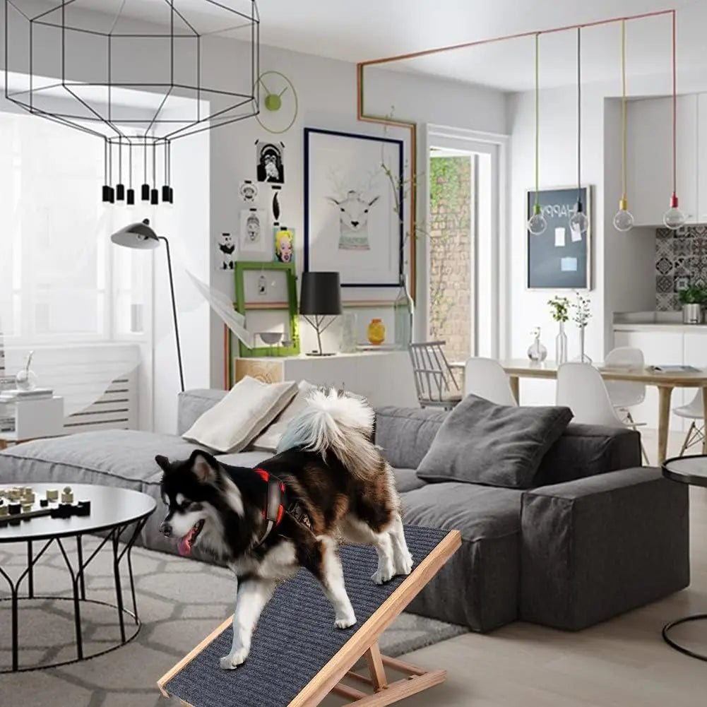 Pet Dog Ramp Wooden Portable Folding Pet Ramp for Dogs and Cats 27.5" Long Adjustable from 12” to 16” Up to 110Lbs Dog Ramps