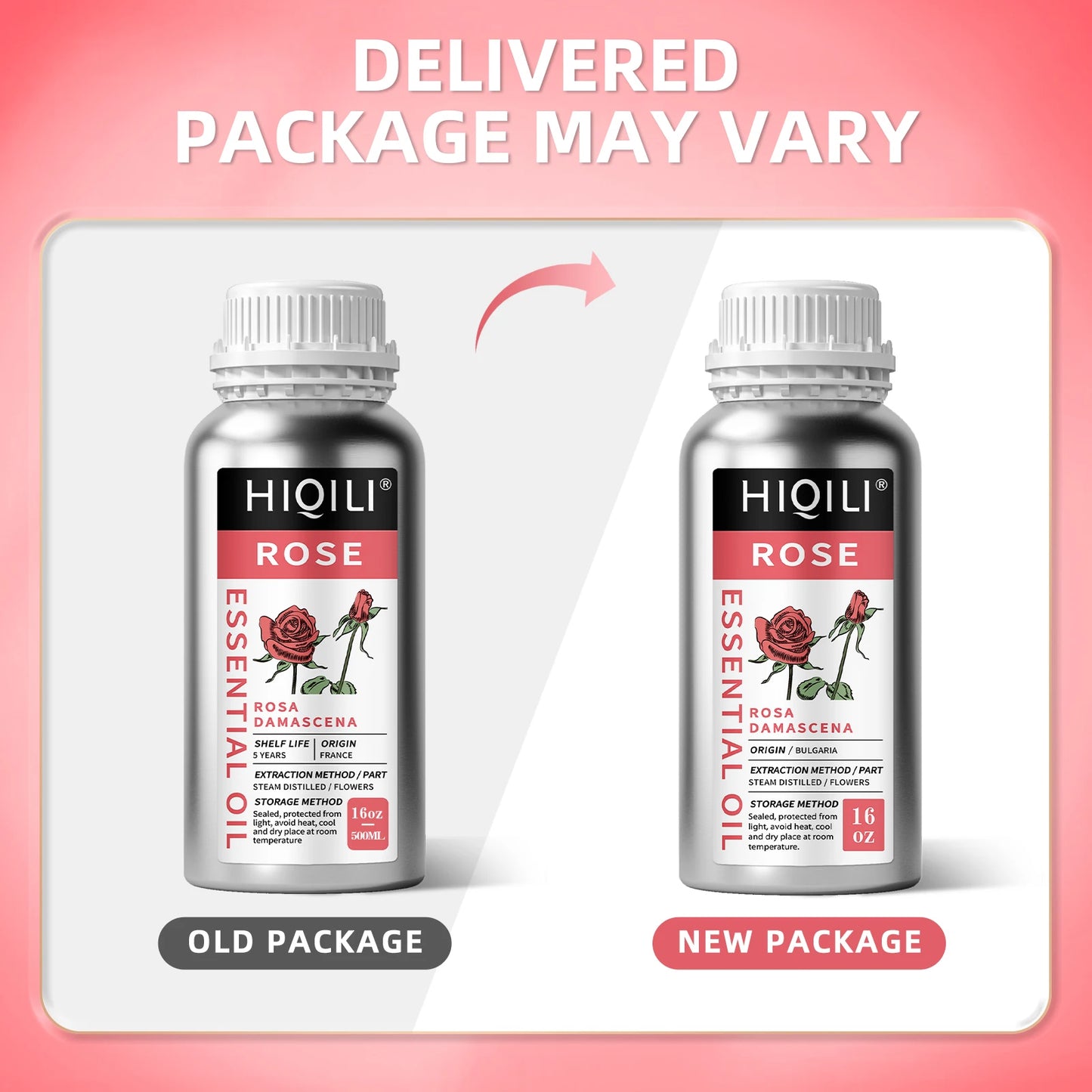 HIQILI 500ML Pure Rose Essential Oil Natural for Diffuser Aromatherapy Skin Care Massage Perfume & DIY Body Lotion