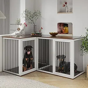 Dog Crate Furniture for 2 Dogs, 79.1" Large Dog Kennel Furniture with Dividers and Double Doors, All Steel Frame Double Dog Crat