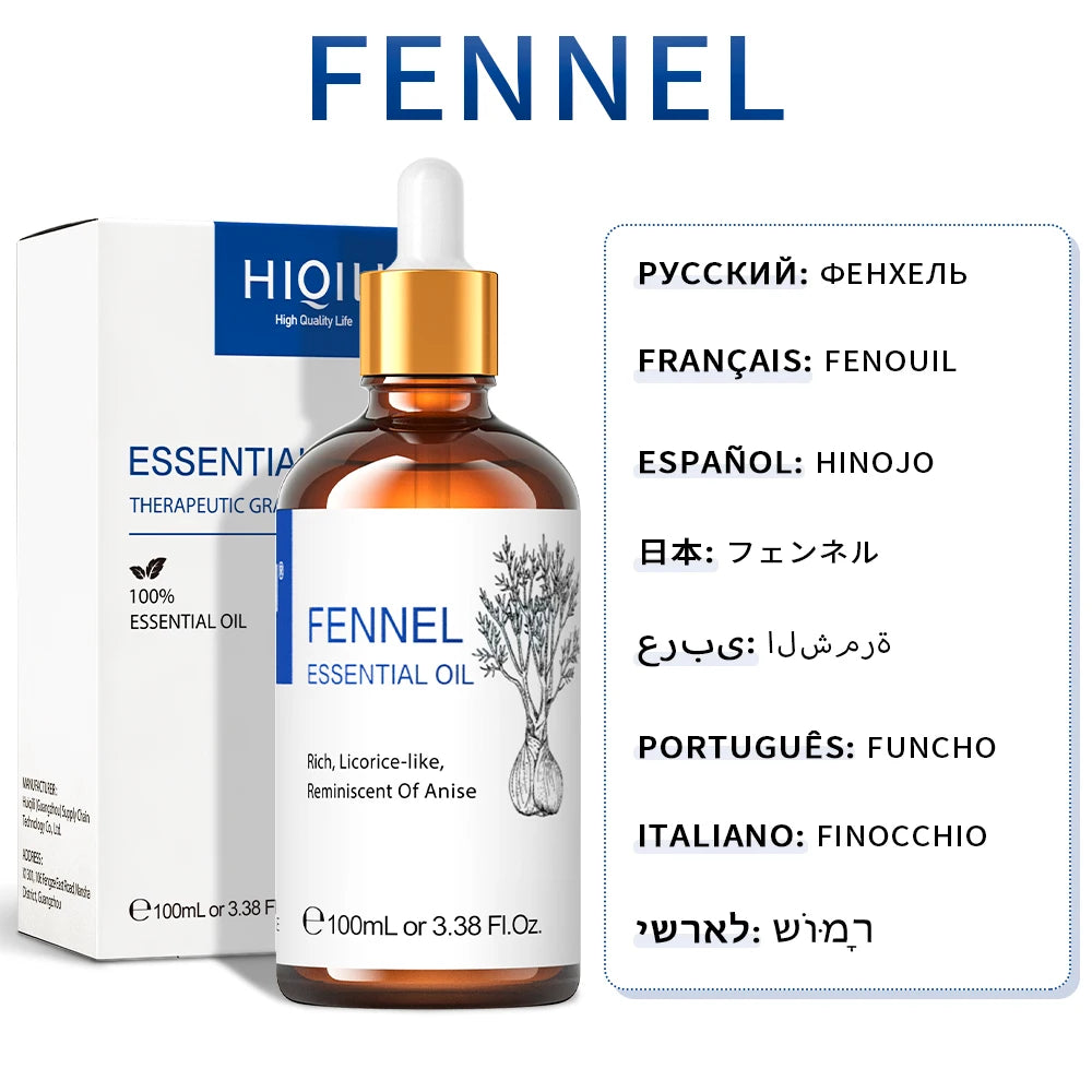 HIQILI 100ML Fennel Essential Oils,100% Pure Nature for Aromatherapy, Diffuser, Humidifier, Massage, Spice, Relieving Stress