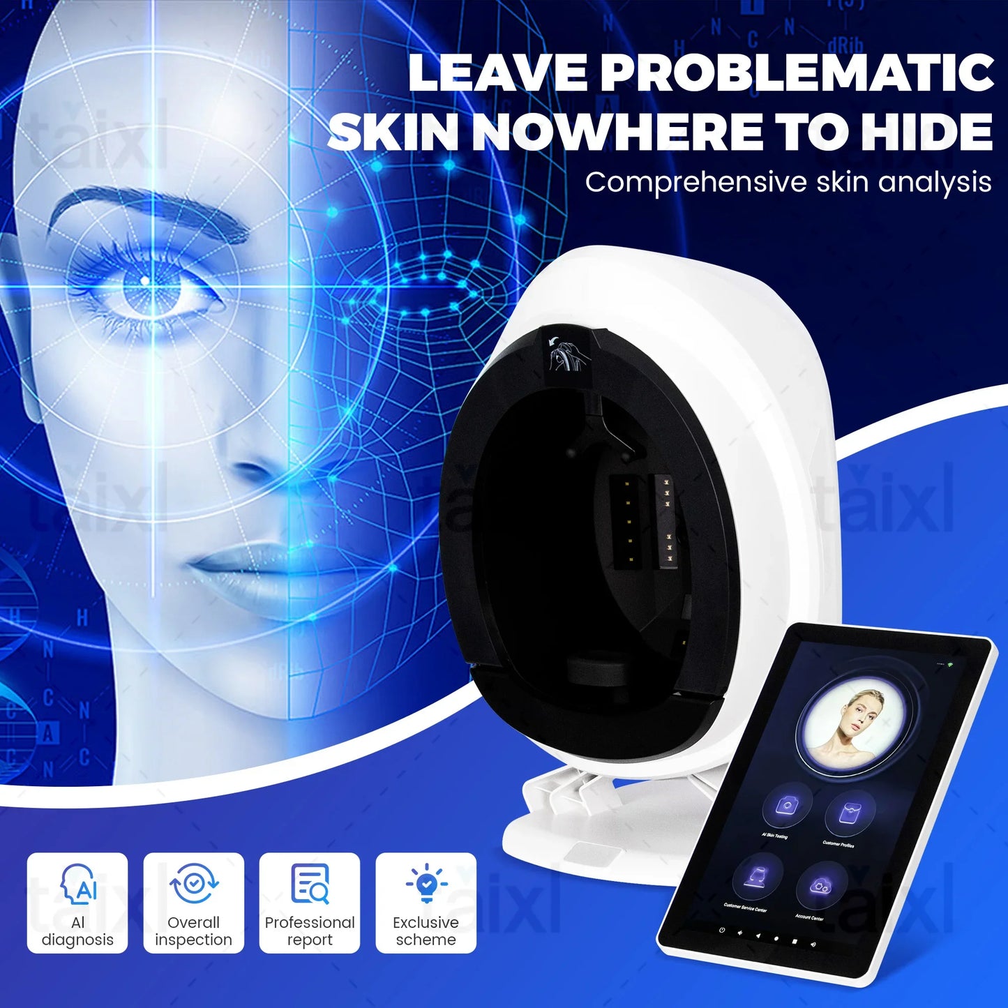 New 3D Facial Skin Analyzer Machine Skin Analyzer Facial Machine 8 Light Spectrum Skin Analysis Scanner