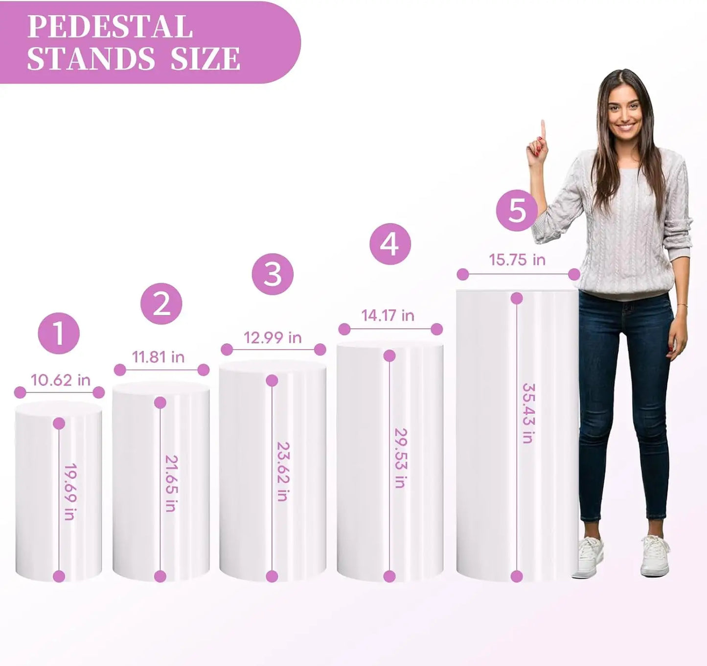 Cylinder Stands for Party White Display Plinth Cylinder Pedestal Stand Detachable for Birthday Wedding Decoration (5piece)