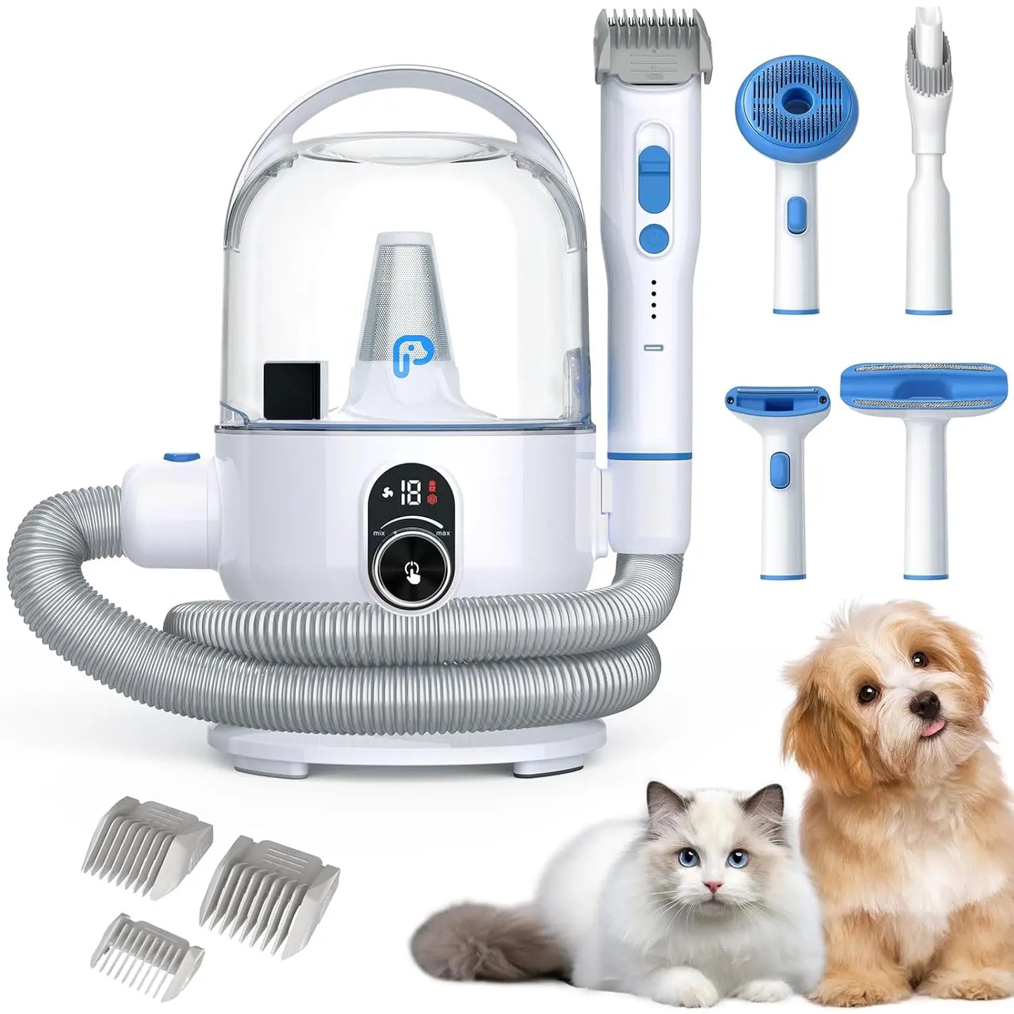 Dog Grooming Kit with 2L Vacuum Suction 99% Pet Hair-Professional Pet Grooming Vacuum Kit with 5 Grooming Tools for Dogs Cats