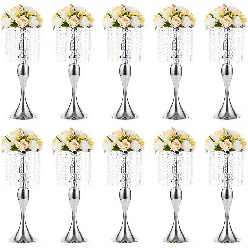 2/10 Pieces 21.3 Inch High Crystal Flower Stand, Wedding Centerpiece Crystal Flower Metal Vase, Christmas Halloween Decoration