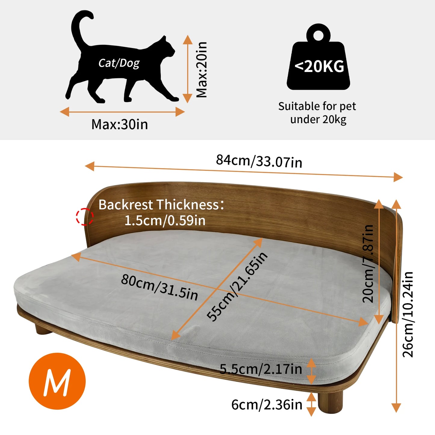 BingoPaw S/M Elevated Cat Bed Wooden Indoor Cat Couch Bed, Pet Sofa Chair Lounge for Kitty, Puppy or Small Animal