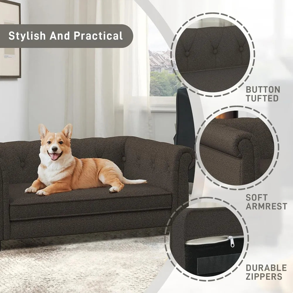 Dog Sofa Couch for Medium to Large Dogs, Memory Foam Pet Sofa Couch with Washable Fabric, Durable Elevated Dog Bed with Legs