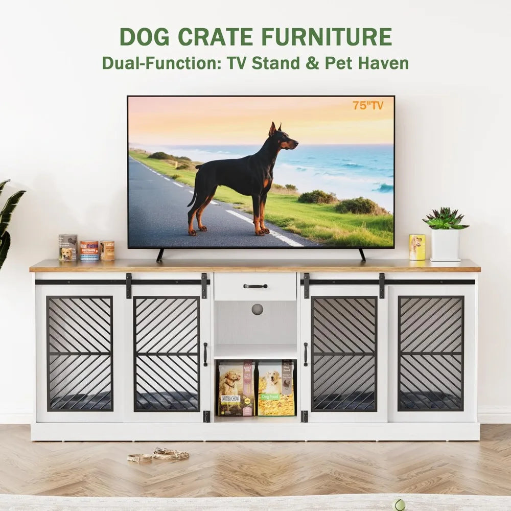 86.6" Dog Crate Furniture for 2 Dogs,Wooden Dog Kennel Indoor with Double Doors,Escape-Proof and Chew-Proof Heavy Duty Dog House