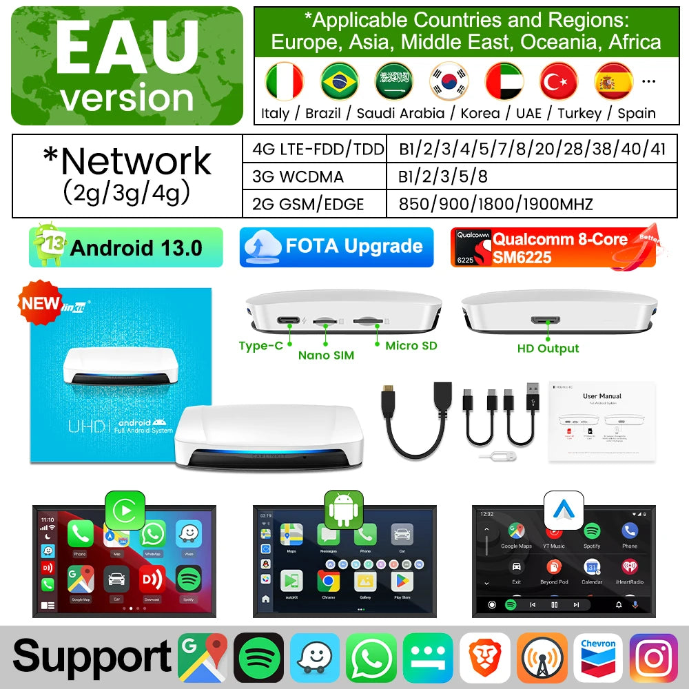 2025 CarlinKit HDMI Video Output Android 13 CarPlay AI Box SM6225 8-Core Android Auto Wireless CarPlay Split Screen Smart TV Box