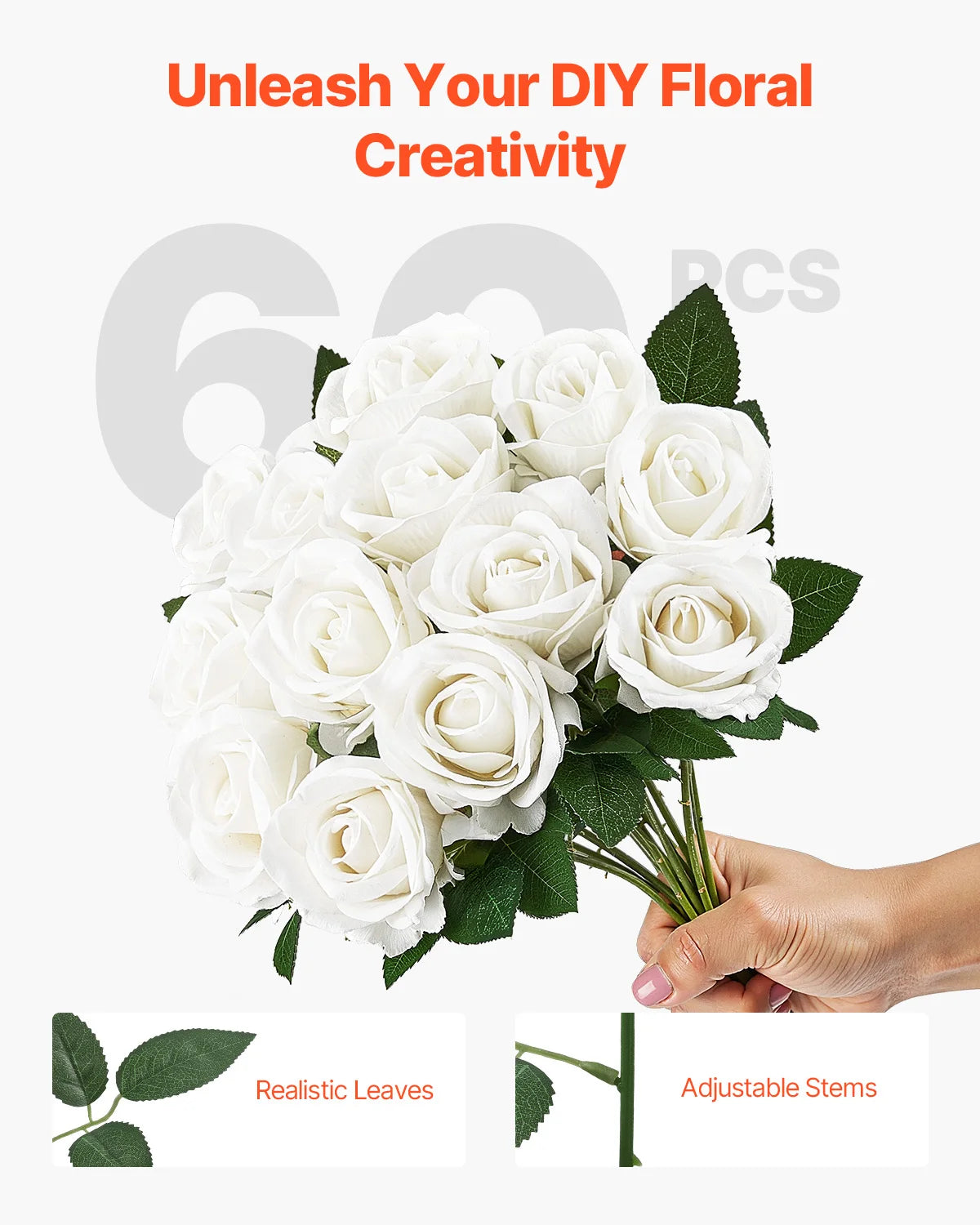 VEVOR Artificial Roses Bulk White Faux Flowers For Weddings