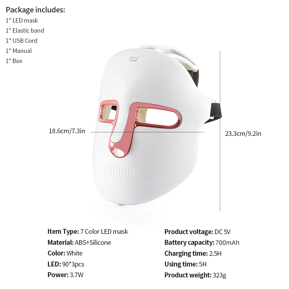 7 Colors LED Face Beauty Machine Red Light Therapy Skin Care Led Mask Home Use Devices Skin Tighten Rejuvenation Facial Mask