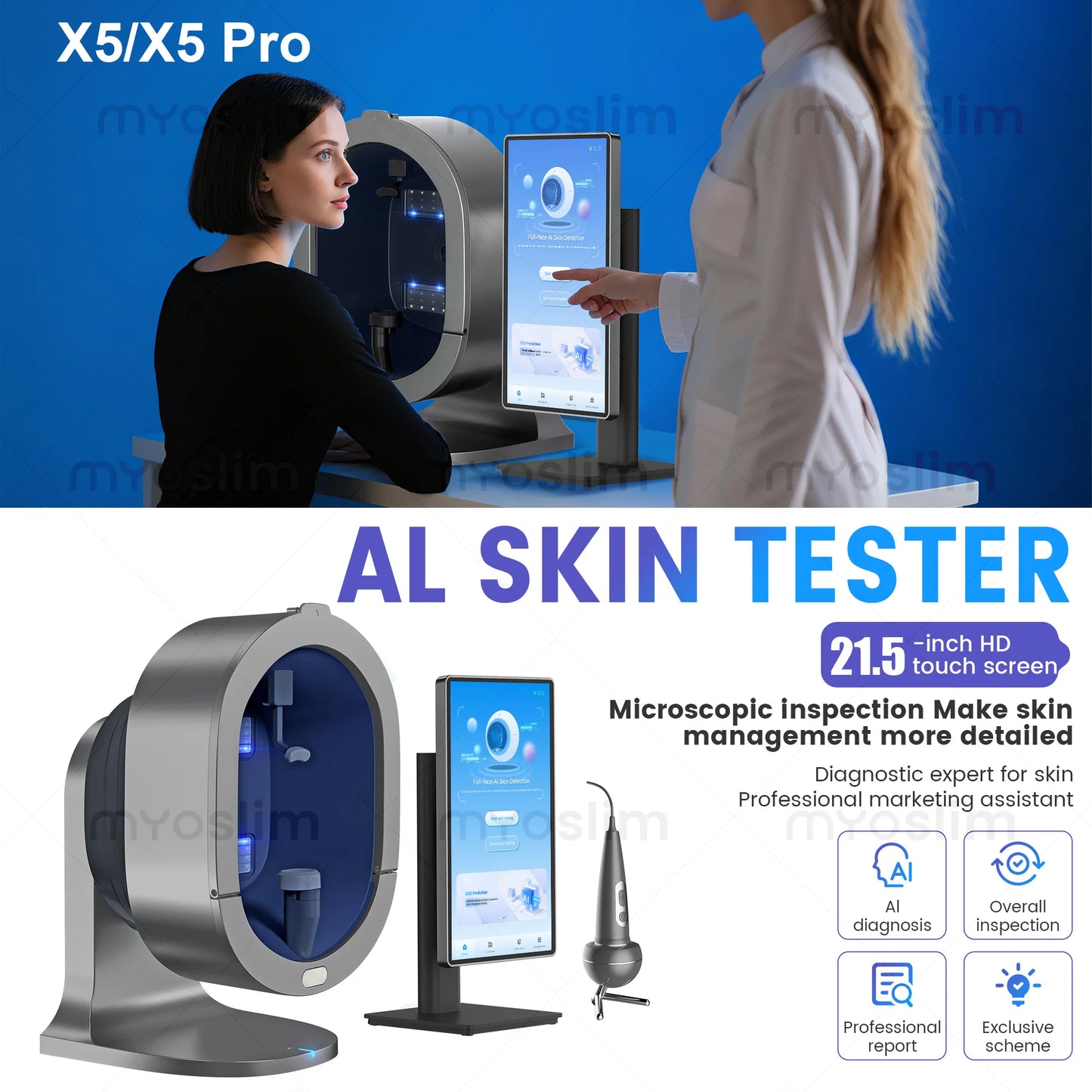 3D Facial Skin Analyzer Machine 15.6/21.5 Inch AI 8 Light Spectrum Skin Care Scanner Hair Analysis for Business Beauty Care