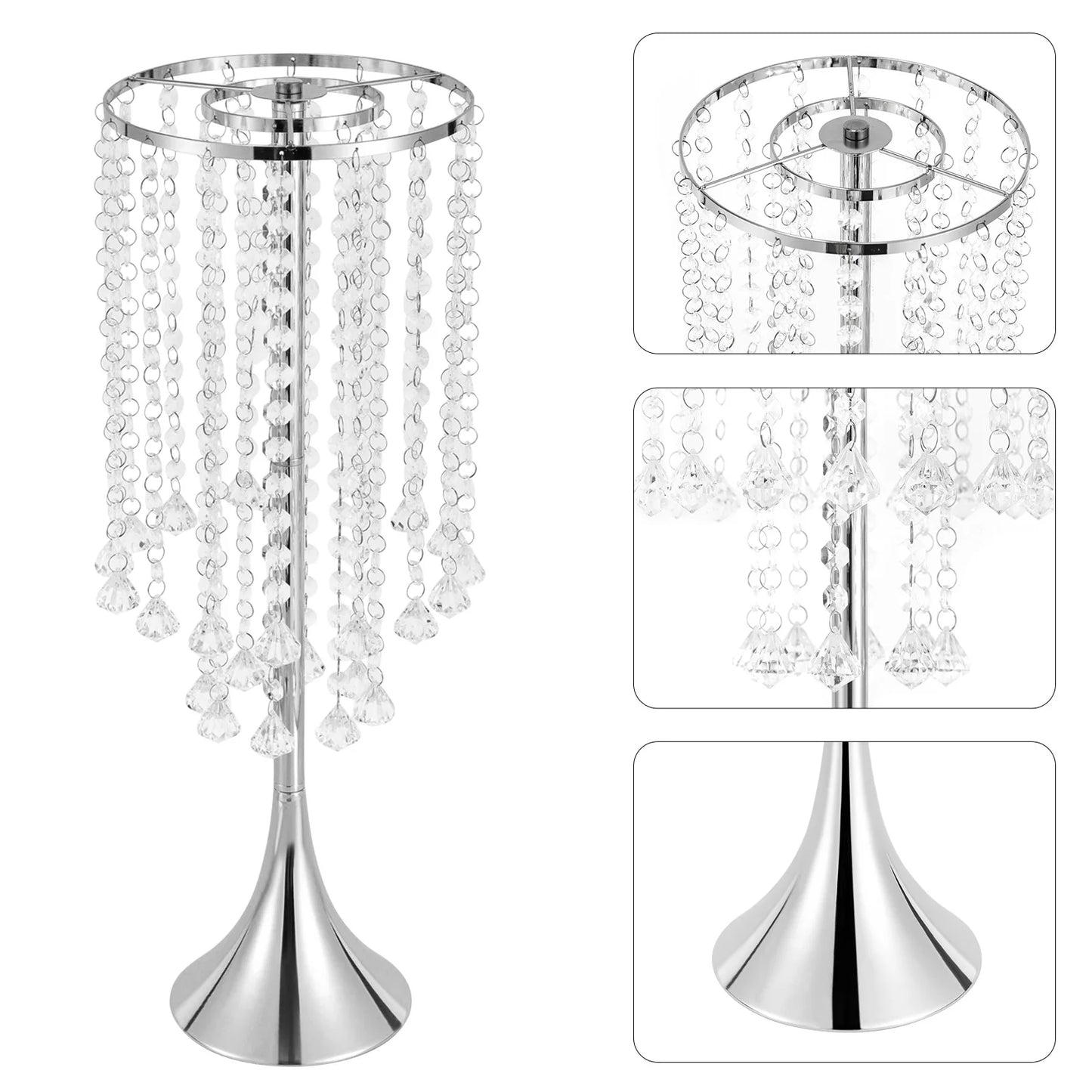 Set Of 10pcs 21.9"H Crystal Flower Stand Silver Centerpieces For Wedding Party Dinner Event Hotel Home Flower Arrangement Vase