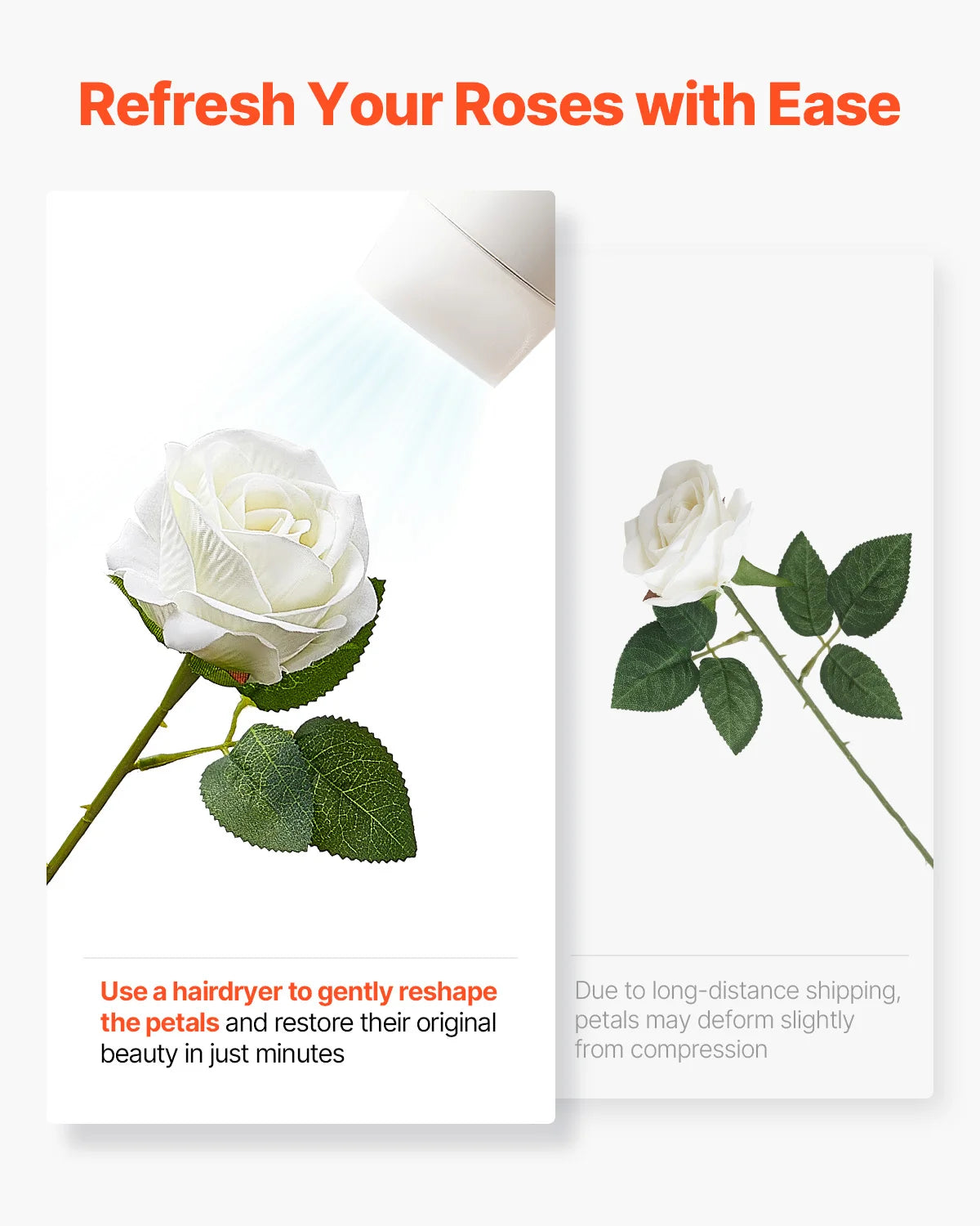 VEVOR Artificial Roses Bulk White Faux Flowers For Weddings