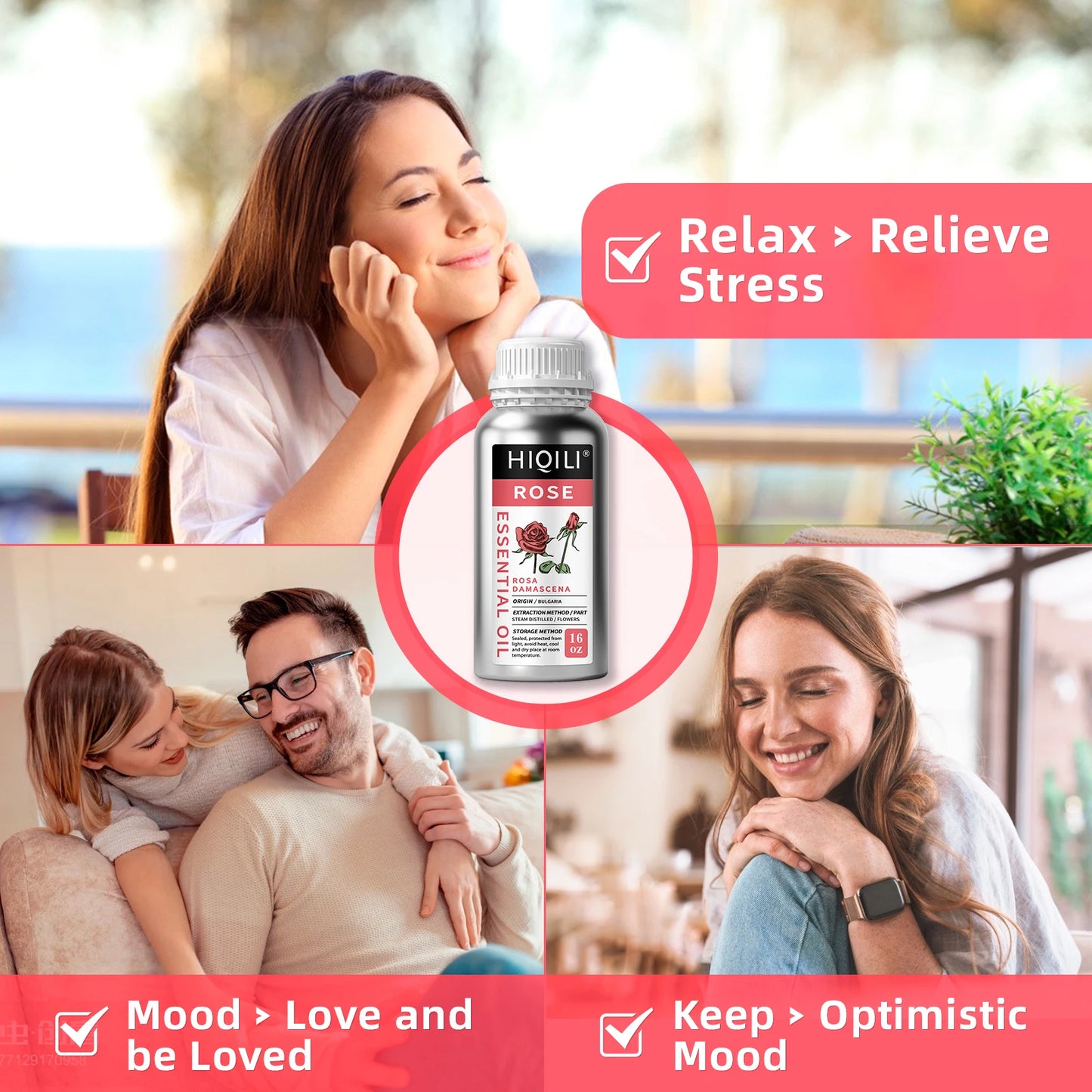 HIQILI 500ML Pure Rose Essential Oil Natural for Diffuser Aromatherapy Skin Care Massage Perfume & DIY Body Lotion