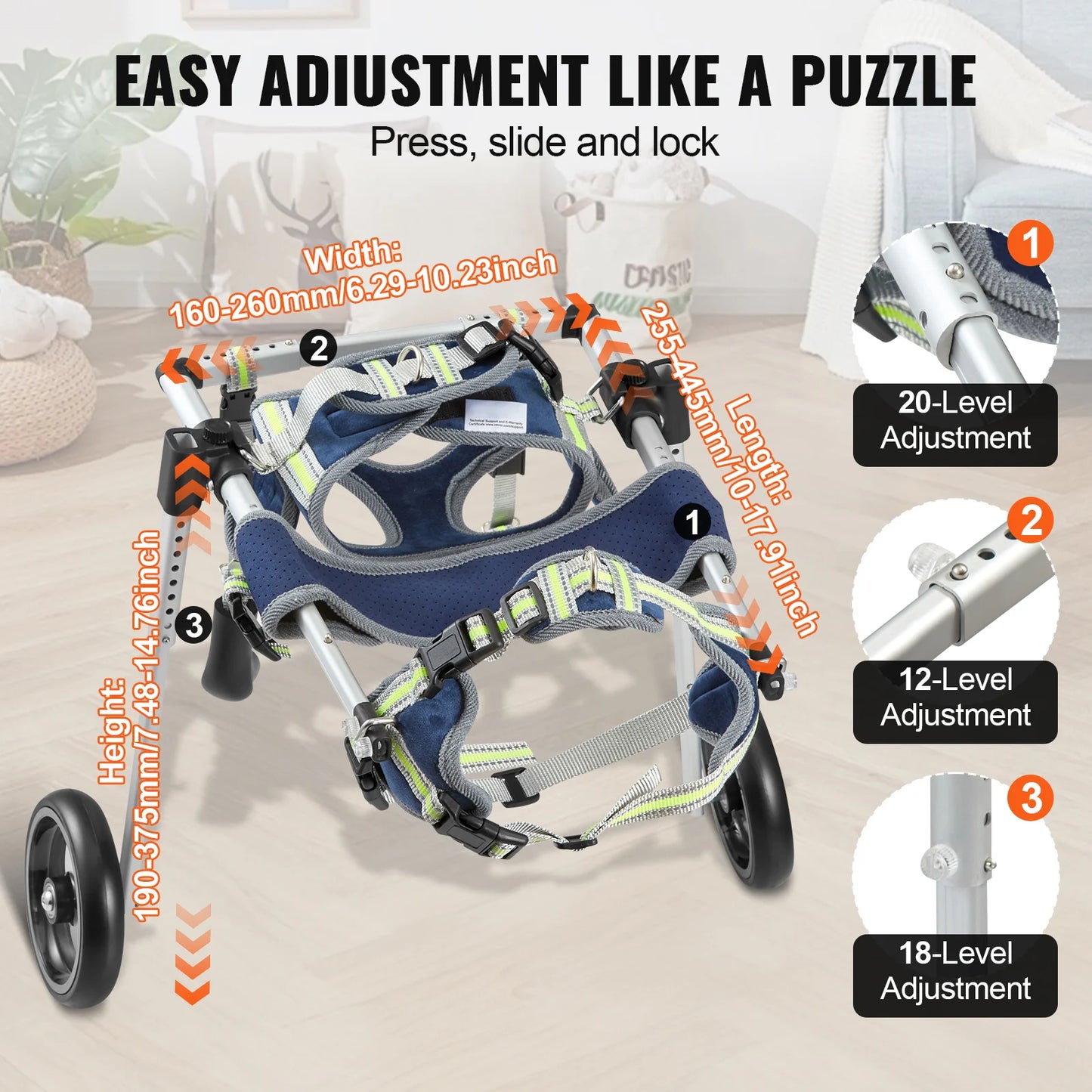 SucceBuy Two Wheels Dog Wheelchair For Back Legs Pet Cart