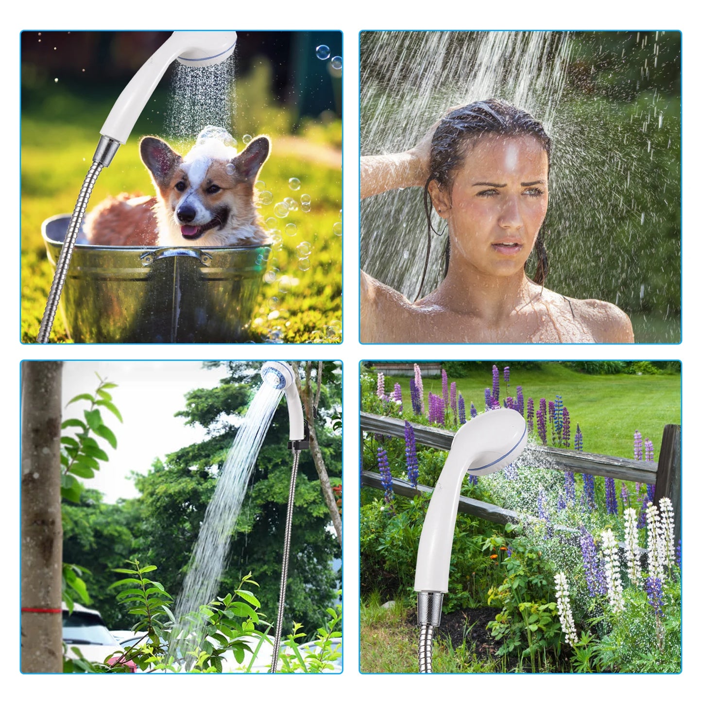 Portable rechargeable camping shower outdoor electric shower pump suitable for camping car washing, gardening, pet cleaning