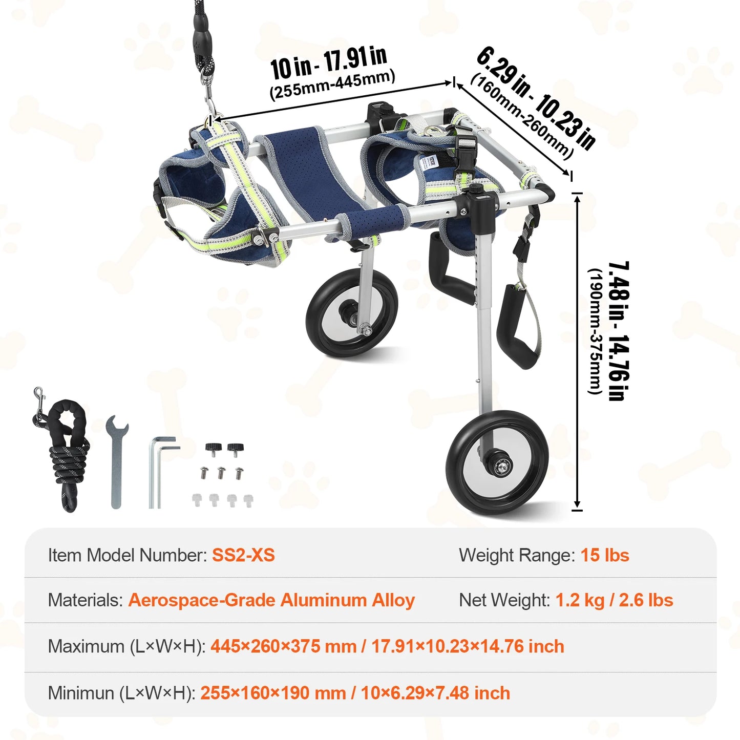 SucceBuy Two Wheels Dog Wheelchair For Back Legs Pet Cart