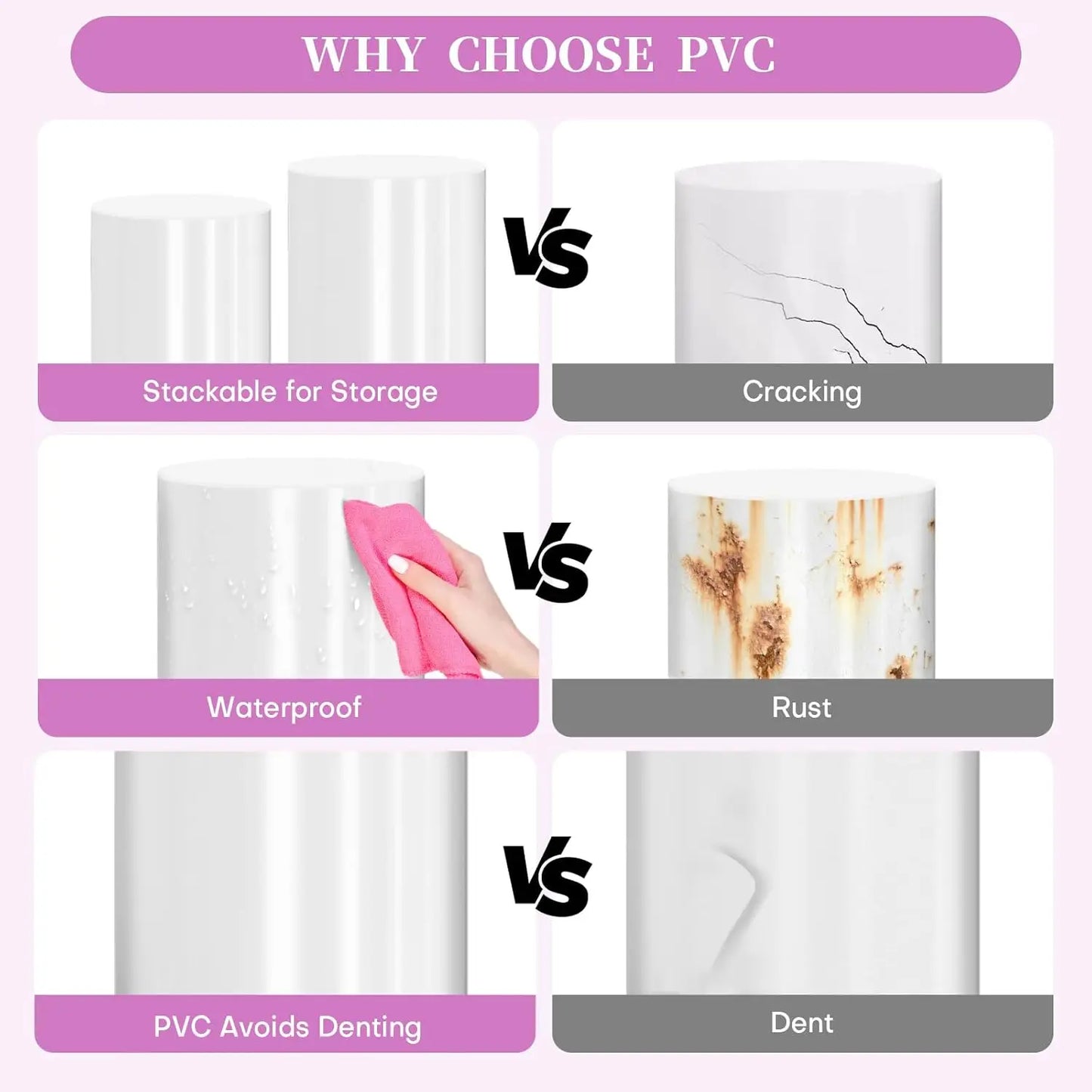 Cylinder Stands for Party White Display Plinth Cylinder Pedestal Stand Detachable for Birthday Wedding Decoration (5piece)