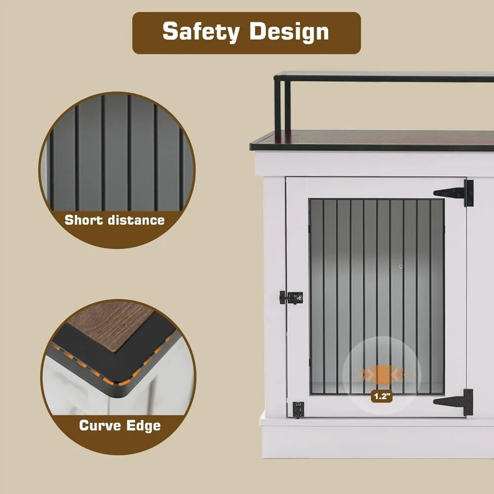 Large Dog Crate Furniture TV Stand, Wooden Pet Kennel with Double Doors, Indoor Furniture Style Dog House End Table, 1861 (Ligh