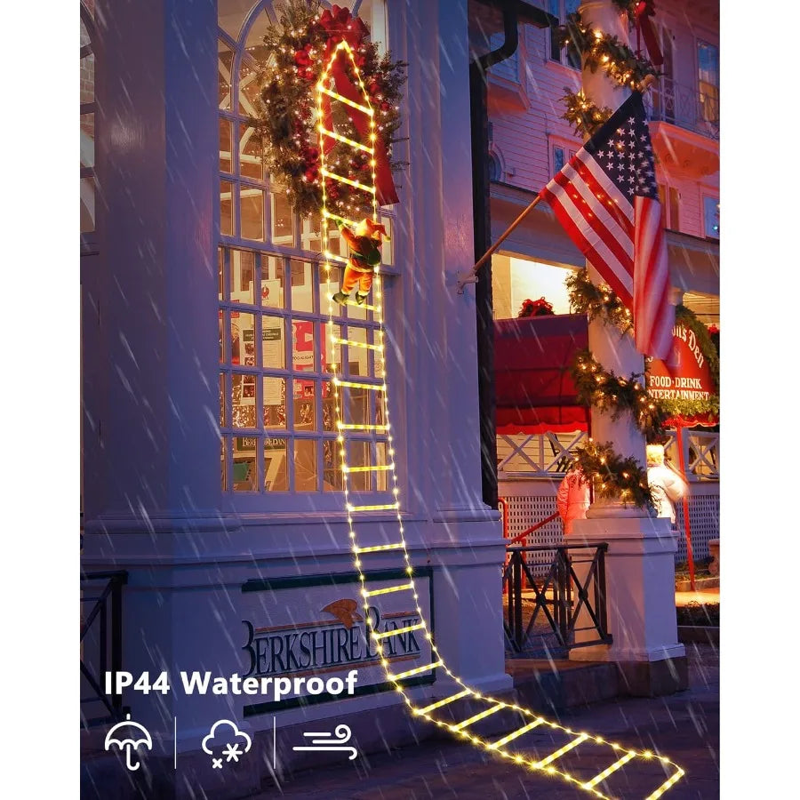 10ft Outdoor Christmas Decorative LED Ladder Lights with Climbing Santa Claus for Home Holiday Wall Window Decoration 8 Lightin