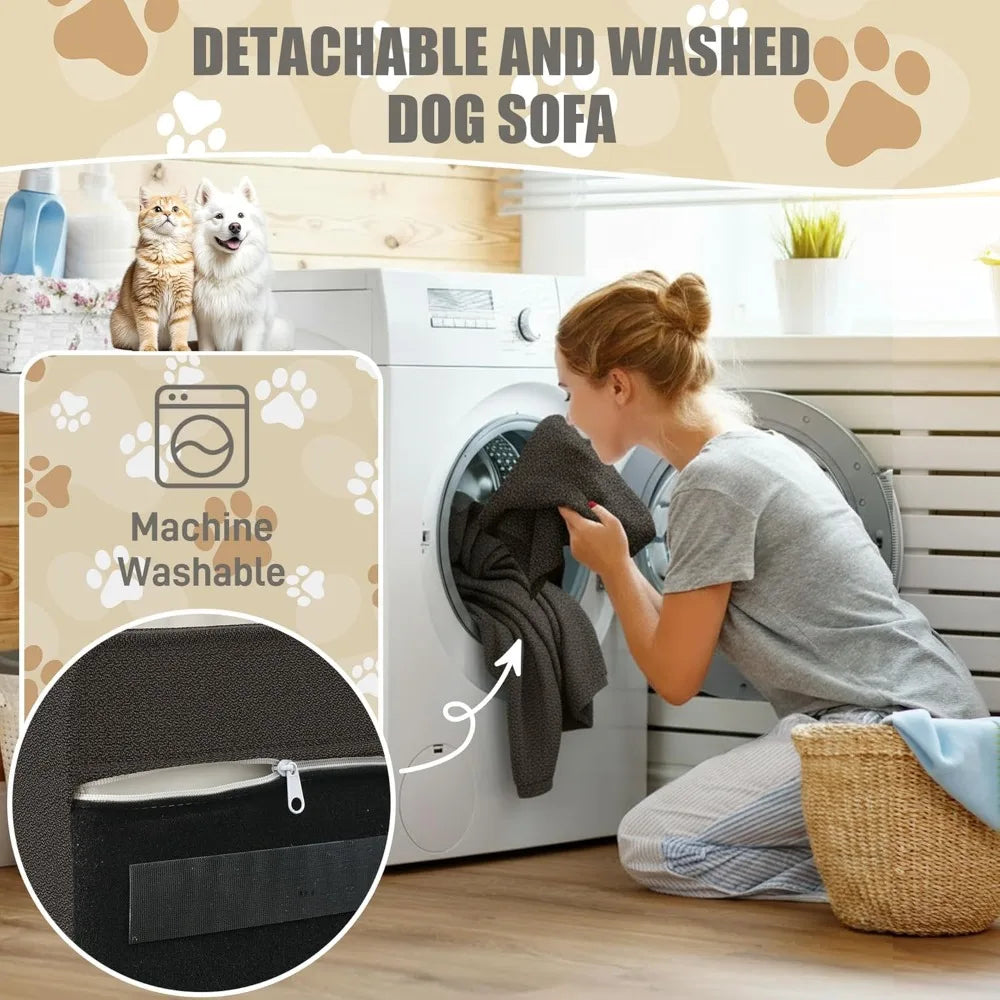 Dog Sofa Couch for Medium to Large Dogs, Memory Foam Pet Sofa Couch with Washable Fabric, Durable Elevated Dog Bed with Legs