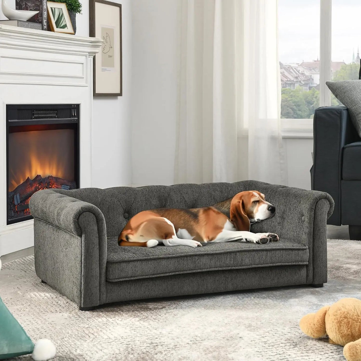 Dog Sofa Couch for Medium to Large Dogs, Memory Foam Pet Sofa Couch with Washable Fabric, Durable Elevated Dog Bed with Legs