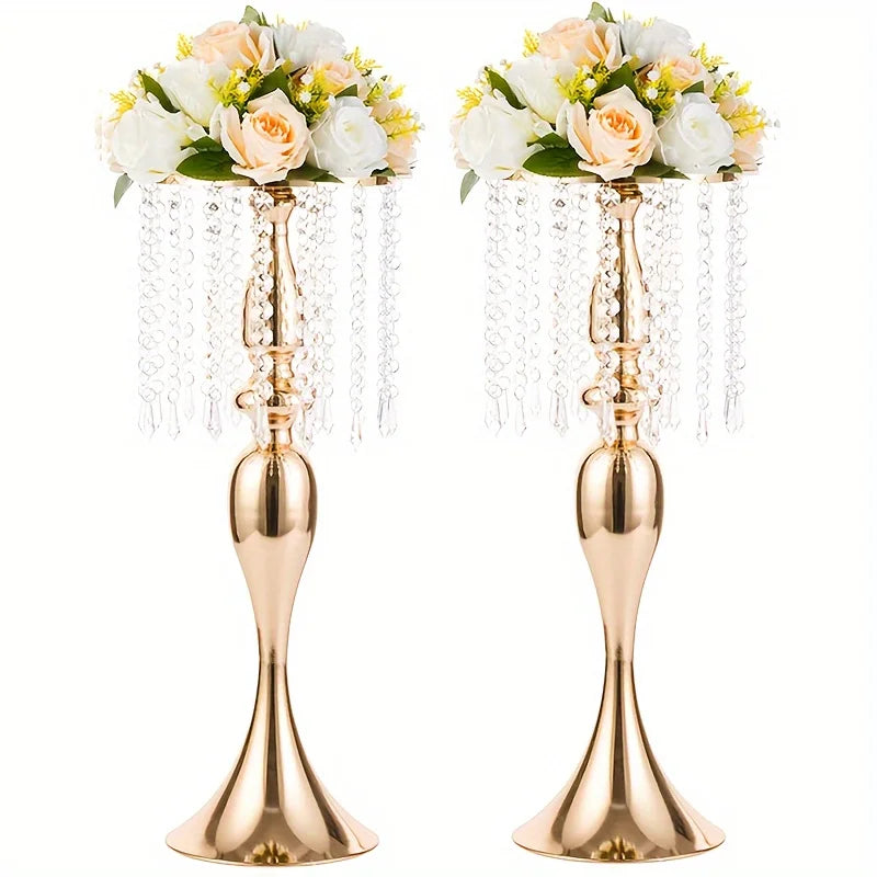 2/10 Pieces 21.3 Inch High Crystal Flower Stand, Wedding Centerpiece Crystal Flower Metal Vase, Christmas Halloween Decoration