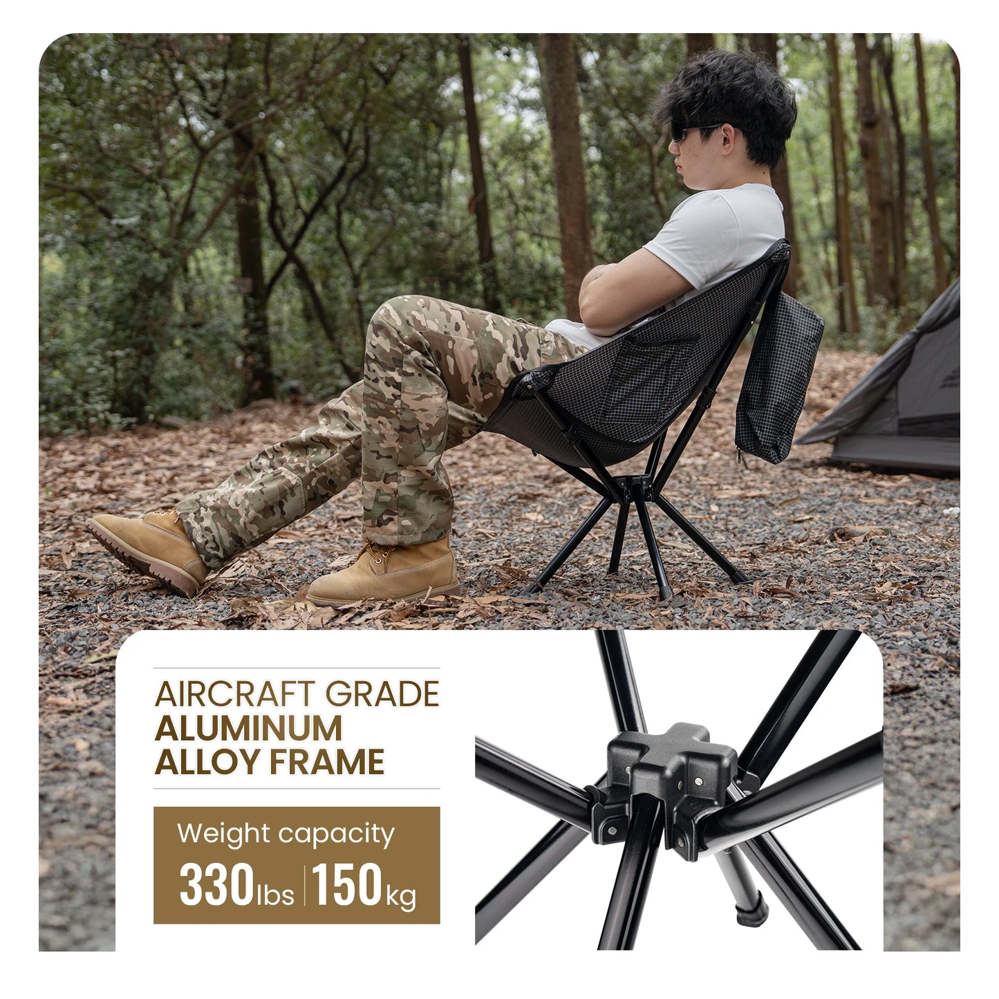 Onetigris Camping Chair Folding Chairs with Side Pocket Portable Beach Chair Travel Hiking Backpacking Fishing Camping Supplies