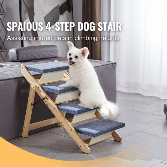 SucceBuy Wooden Pet Steps and Ramp Combo 2-in-1 Design Foldable Access for Beds Steps Structure for Pets of Small to Large Size