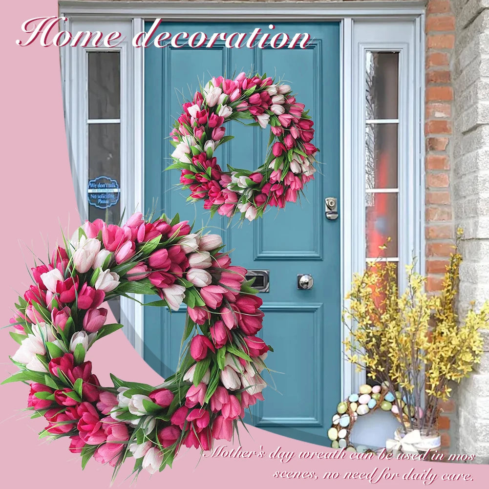 Flower Tulip Wreath Front Door Valentine Mothers Day Decor