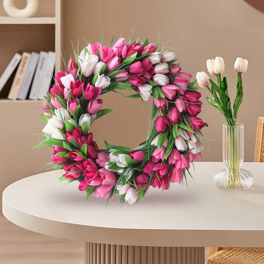 Flower Tulip Wreath Front Door Valentine Mothers Day Decor