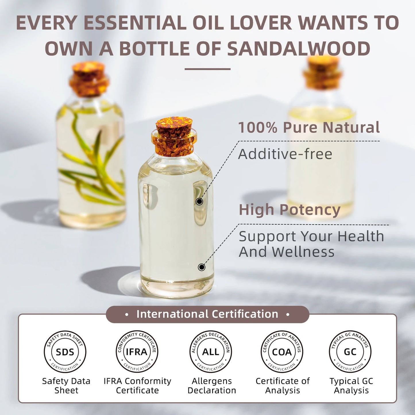 HIQILI 100ML Sandalwood Essential Oils,100% Pure Nature for Aromatherapy, Diffuser, Humidifier, Massage, Meditation, Candle