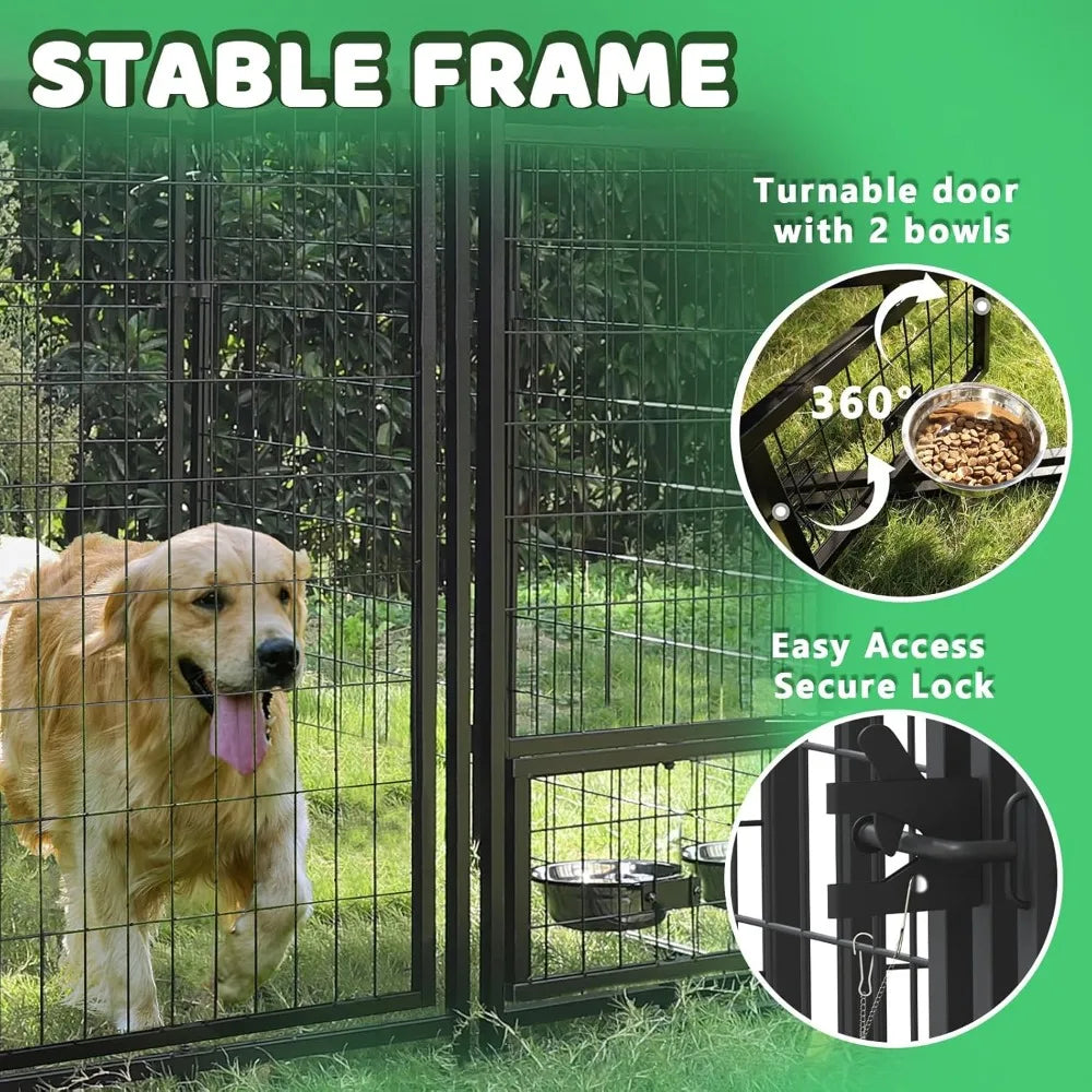 8x4x4 Outside Dog Kennel with Roof for Large Dogs, Heavy Duty Welded Wire Steel Dog Playpen Fence with Secure Lock, Pet