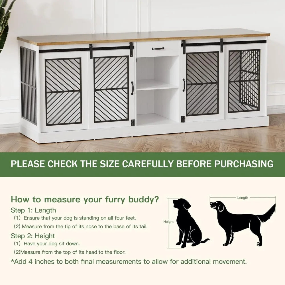 86.6" Dog Crate Furniture for 2 Dogs,Wooden Dog Kennel Indoor with Double Doors,Escape-Proof and Chew-Proof Heavy Duty Dog House