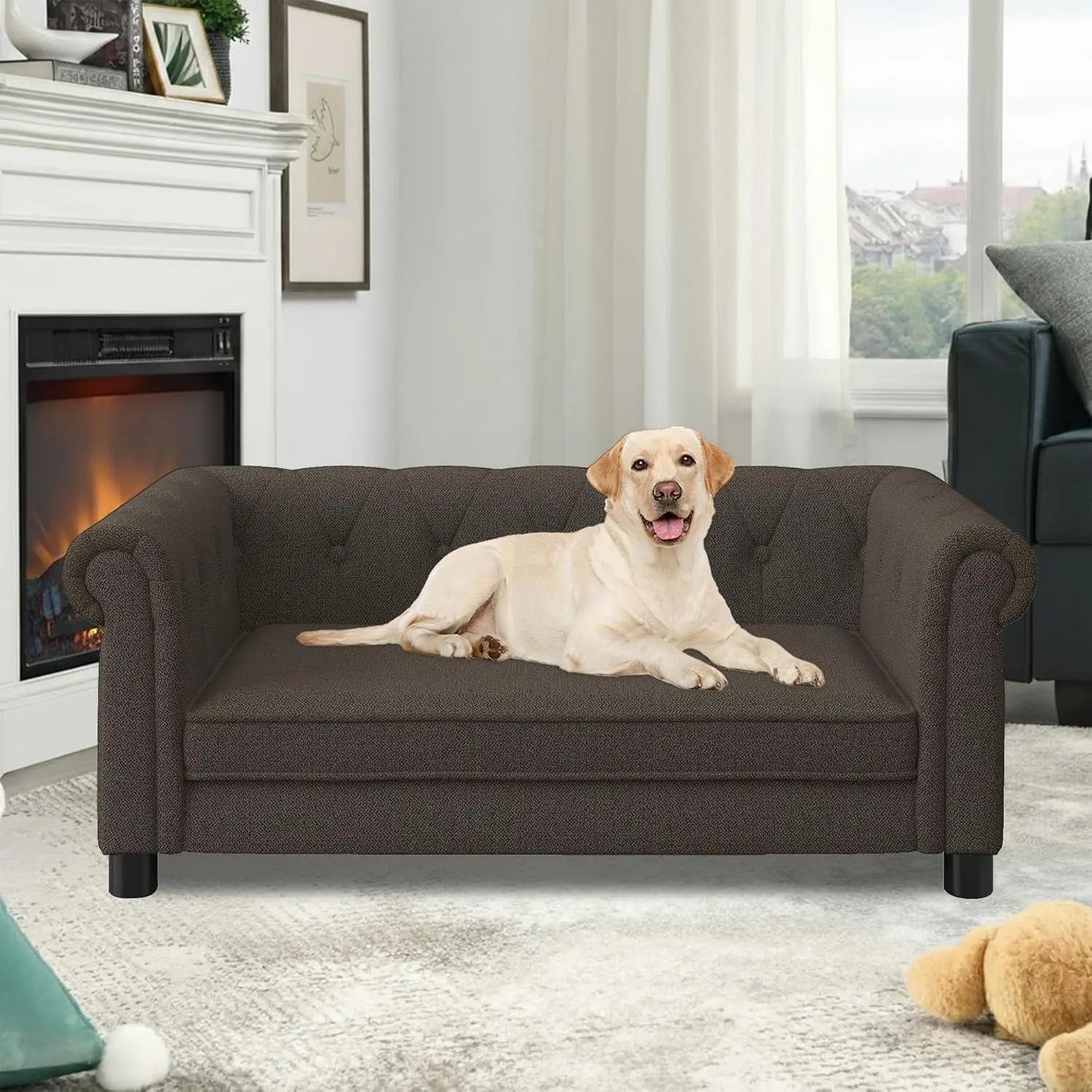 Dog Sofa Couch for Medium to Large Dogs, Memory Foam Pet Sofa Couch with Washable Fabric, Durable Elevated Dog Bed with Legs