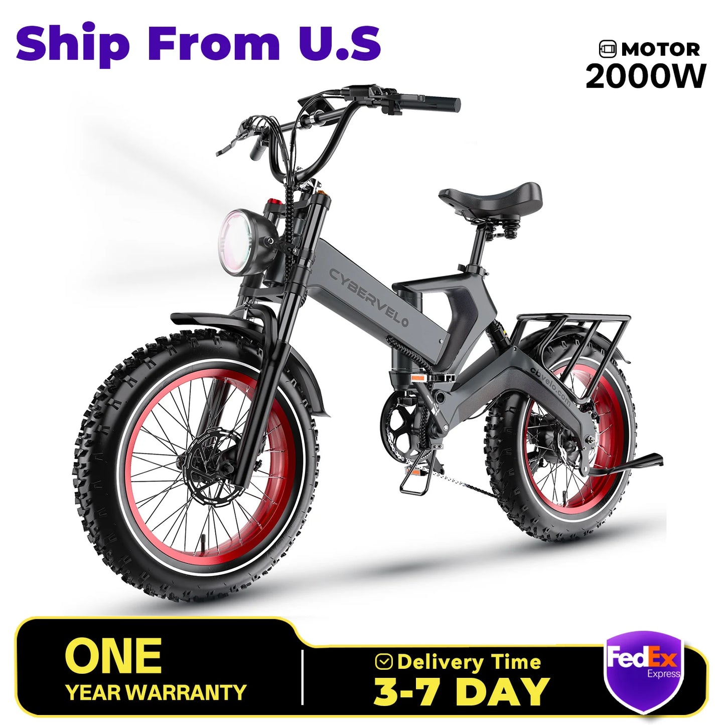 Cybervelo EK6 Peak 2000W Folding Electric Bike for Adults, 35MPH 100Miles, 48V 25Ah Removable Battery,20"x4.0 Fat Tire E-bike