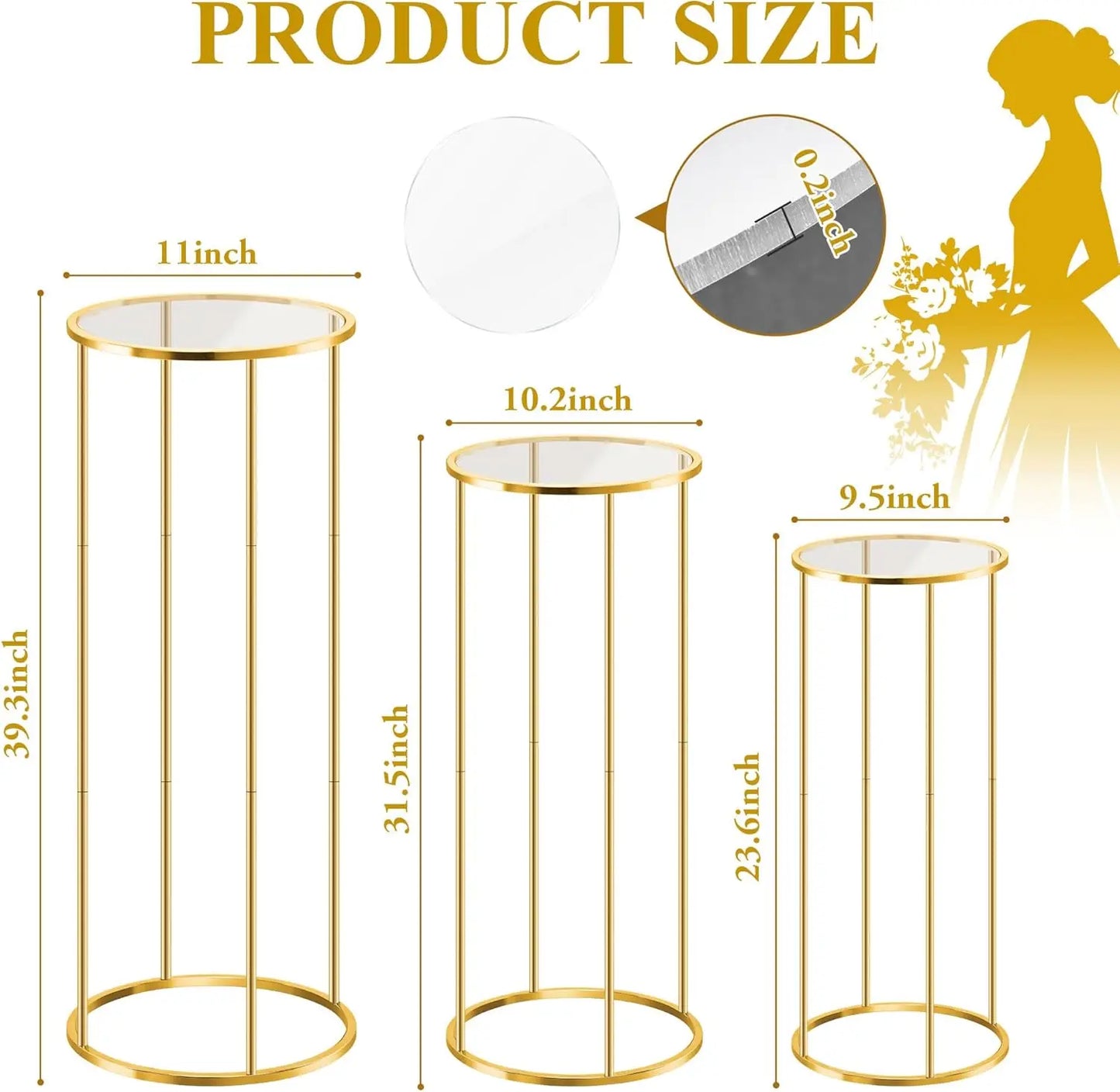 3pcs Cylinder Plant Stand Large Metal Gold Cylindrical Plant Stand Display Pillars for Party Flowers Birthday Wedding Decor Supp