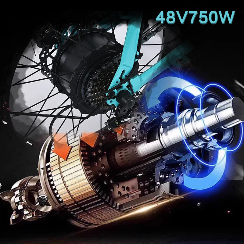 US Stock 🔥 AKEZ 750W Retro Electric Bike - 48V 13Ah Battery, 20'' Fat Tire E-Bike, Vintage Style Bicycle for Adults