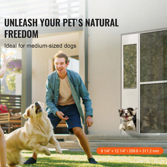 SucceBuy Dog Door Sliding Glass Door Adjustable Height Doggy Door Sliding Doors Aluminum Frame Tempered Glass Pet Door