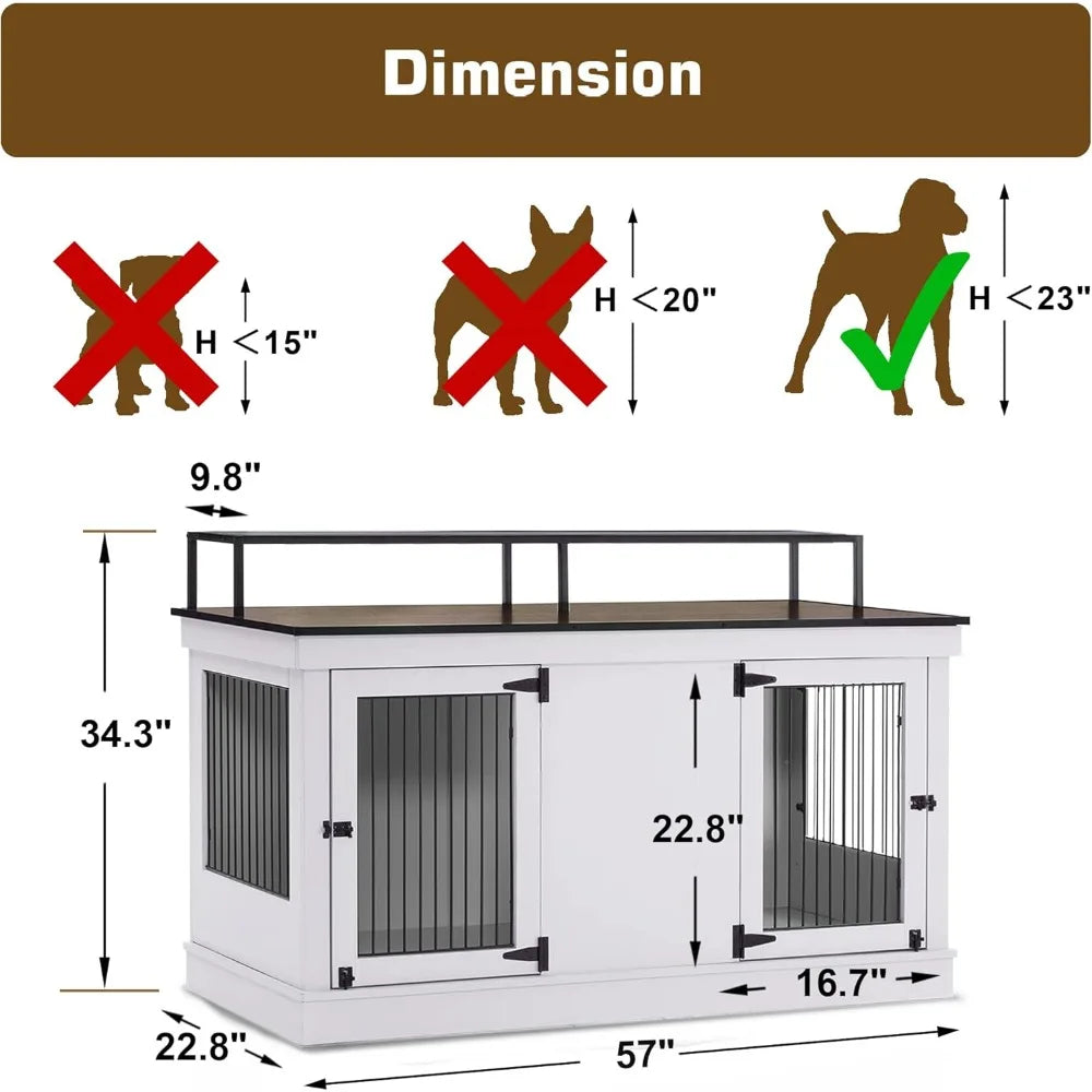 Large Dog Crate Furniture TV Stand, Wooden Pet Kennel with Double Doors, Indoor Furniture Style Dog House End Table, 1861 (Ligh