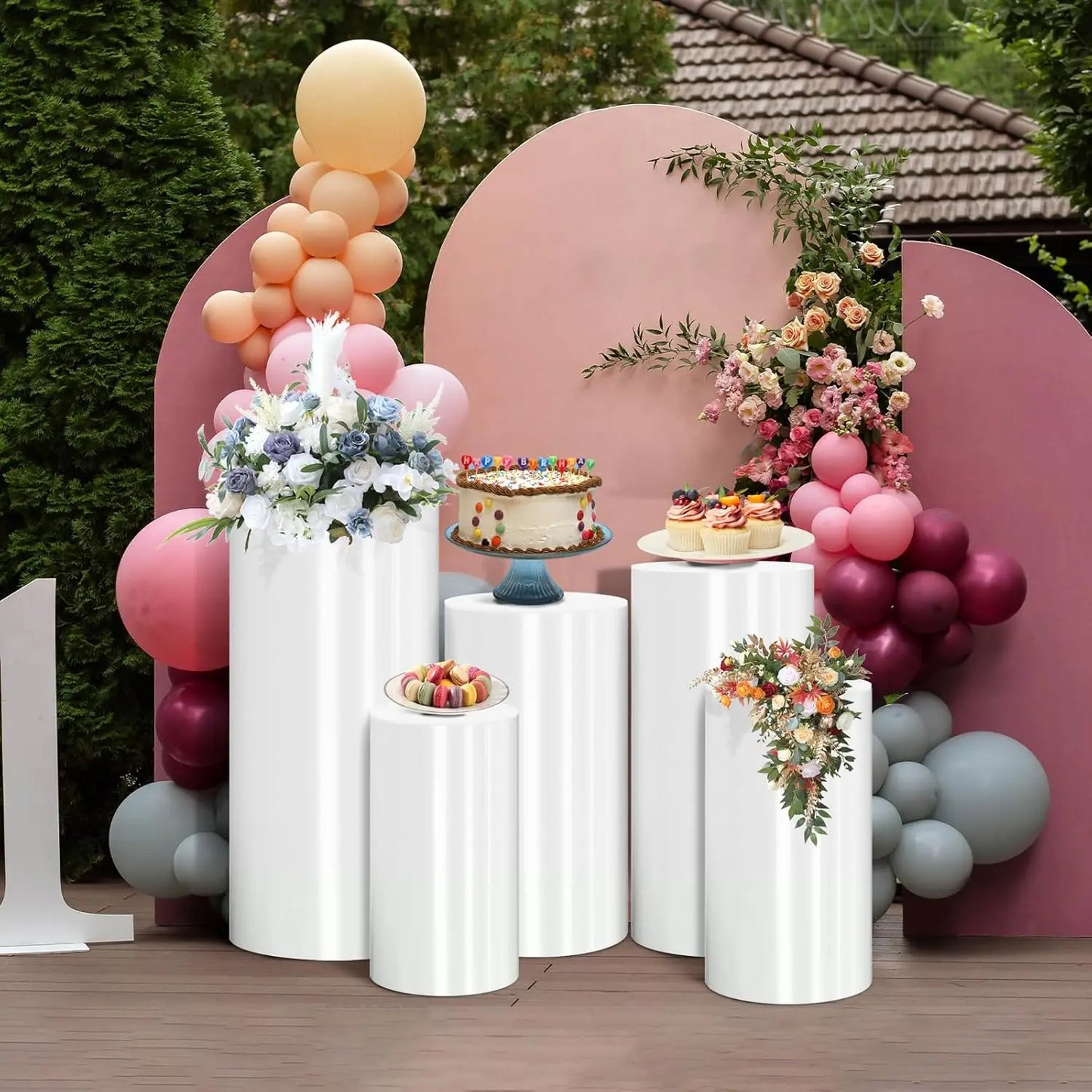 Cylinder Stands for Party White Display Plinth Cylinder Pedestal Stand Detachable for Birthday Wedding Decoration (5piece)