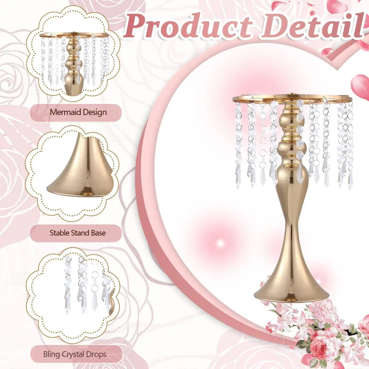 8pcs Wedding Centerpieces for Tables Gold Vase Crystal Flower Stand Floral Vases for Tabletop Flower Stand Gift Party Home Decor