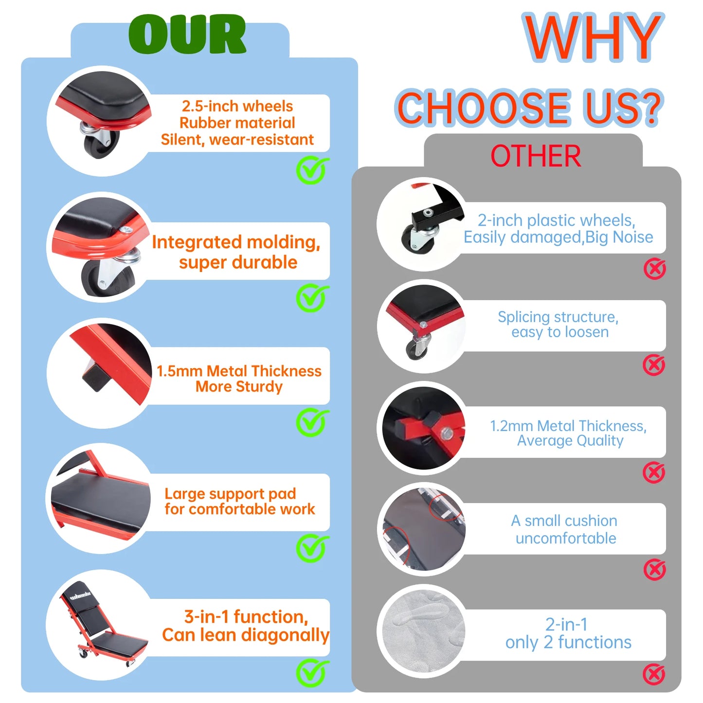 Hign Concerned 3 In 1 Rolling Mechanic Creeper Z Seat