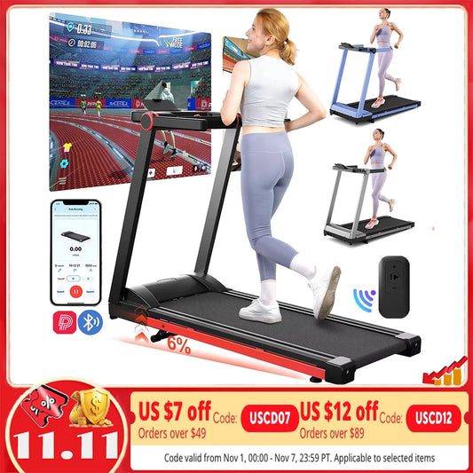 3.5HP Foldable Treadmill 350lbs Adjustable 6% Incline Walkingpad for Home/Office LCD APP Data Treadmills 10MPH Exercise Machine