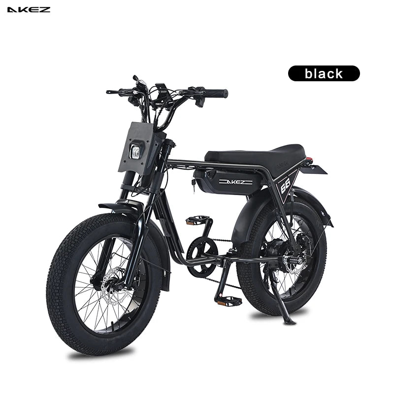 US Stock 🔥 AKEZ 750W Retro Electric Bike - 48V 13Ah Battery, 20'' Fat Tire E-Bike, Vintage Style Bicycle for Adults